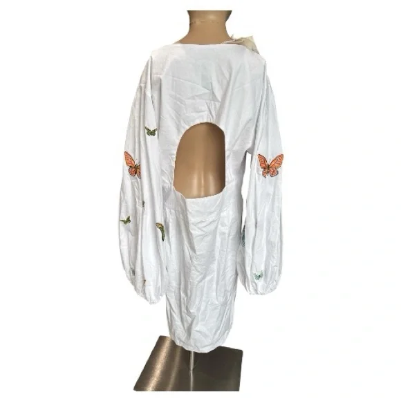 NWT Fanm Mon Larson Butterfly Embroidered Long Sleeve V Neckline Dress Size XL - Picture 5 of 14